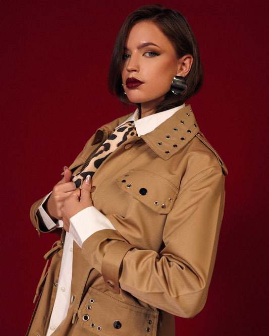 Trench x Barn Jacket with Silver Rivets & Studded Collar