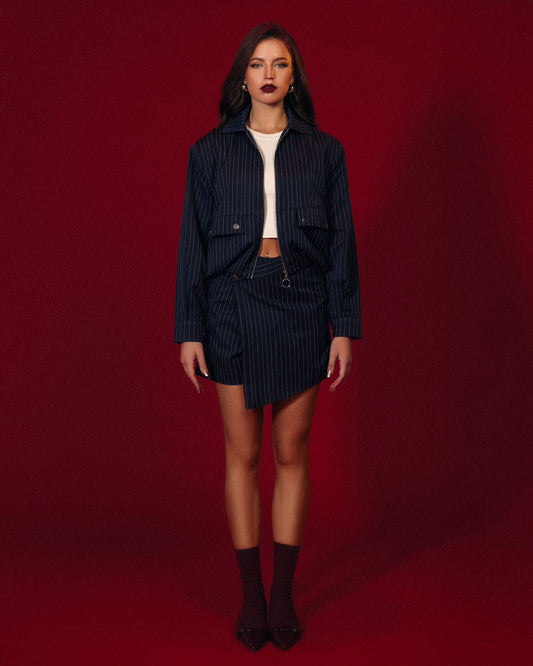 Navy Pinstripe Bomber Set