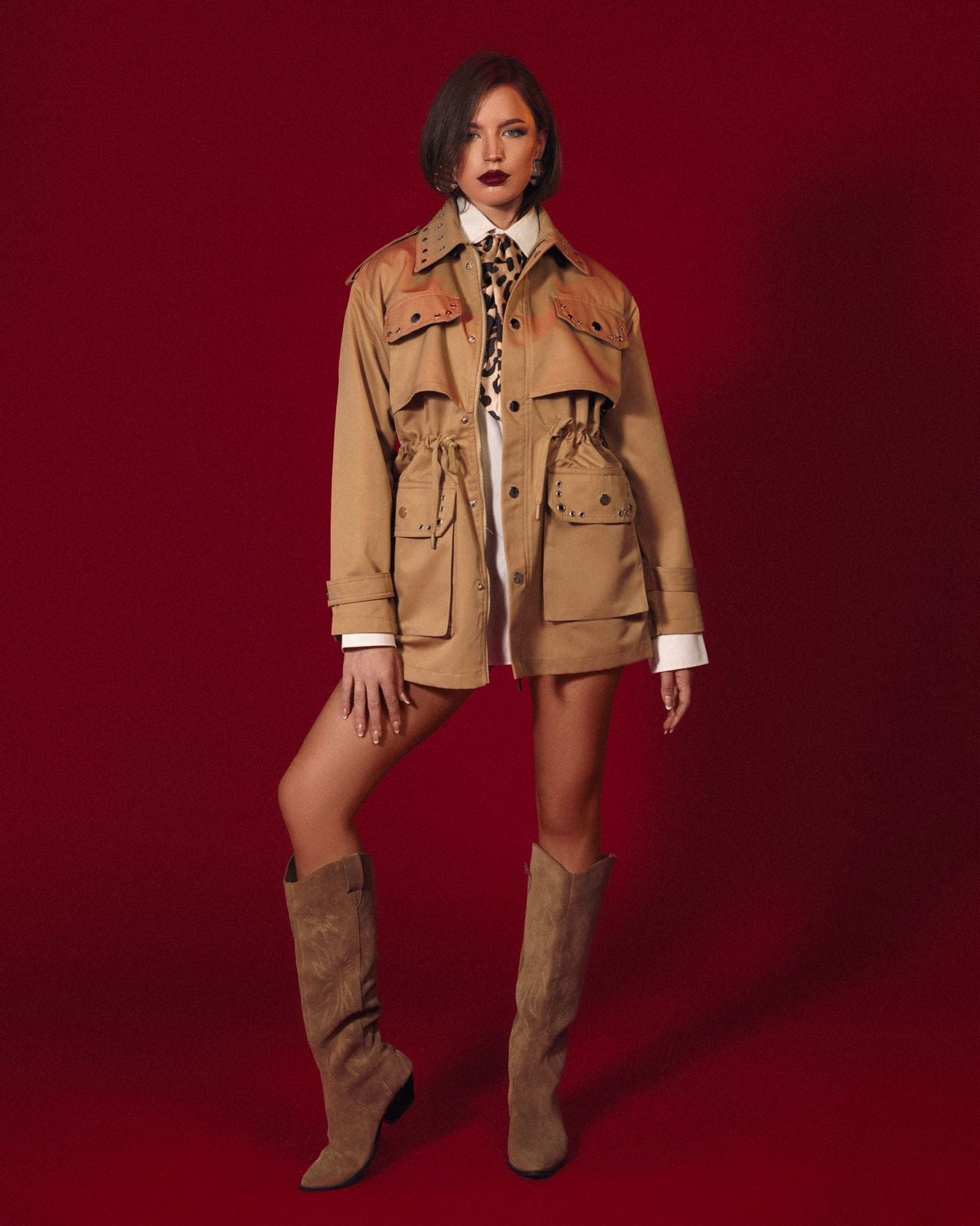 Trench x Barn Jacket with Silver Rivets & Studded Collar