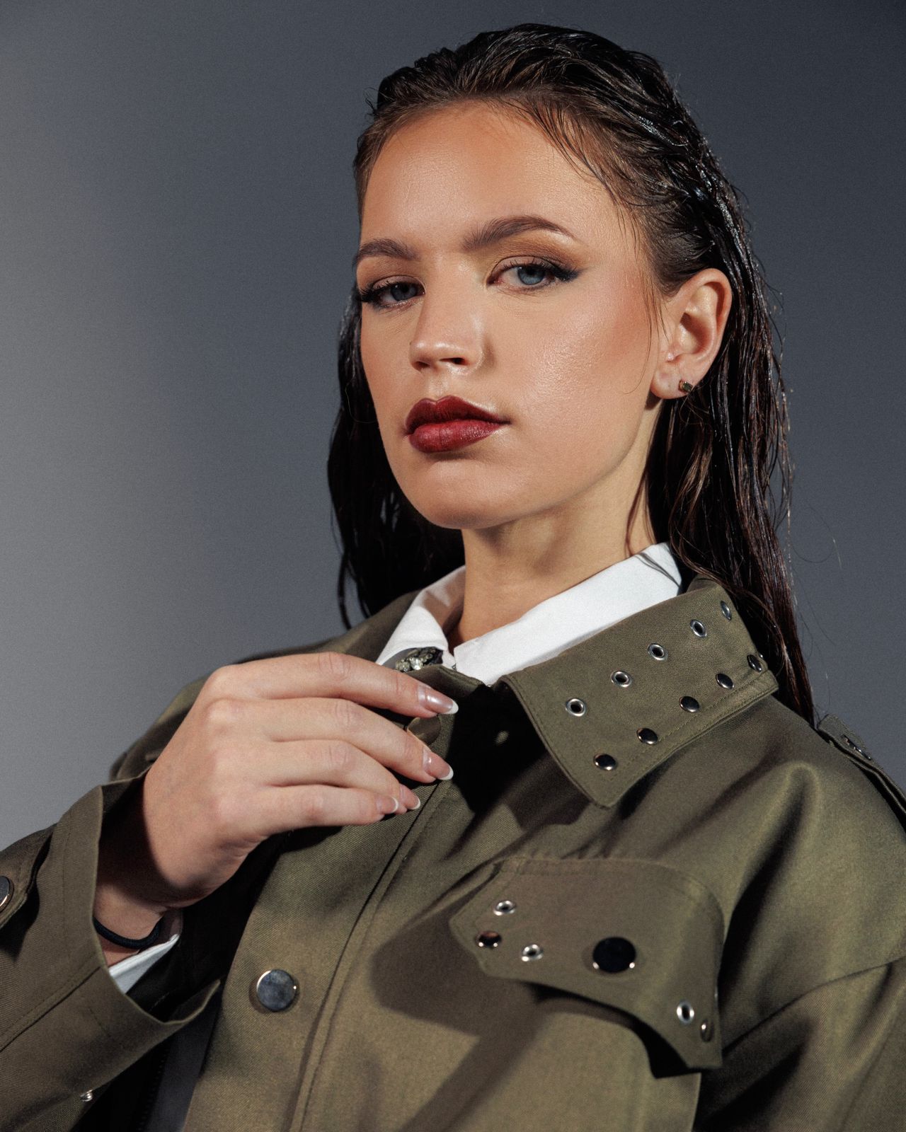 Trench x Barn Jacket with Silver Rivets & Studded Collar