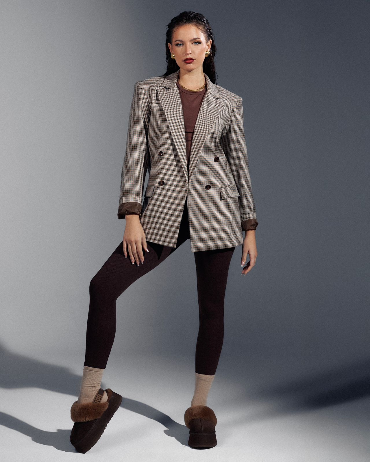Plaid Double-Breasted Button Jacket