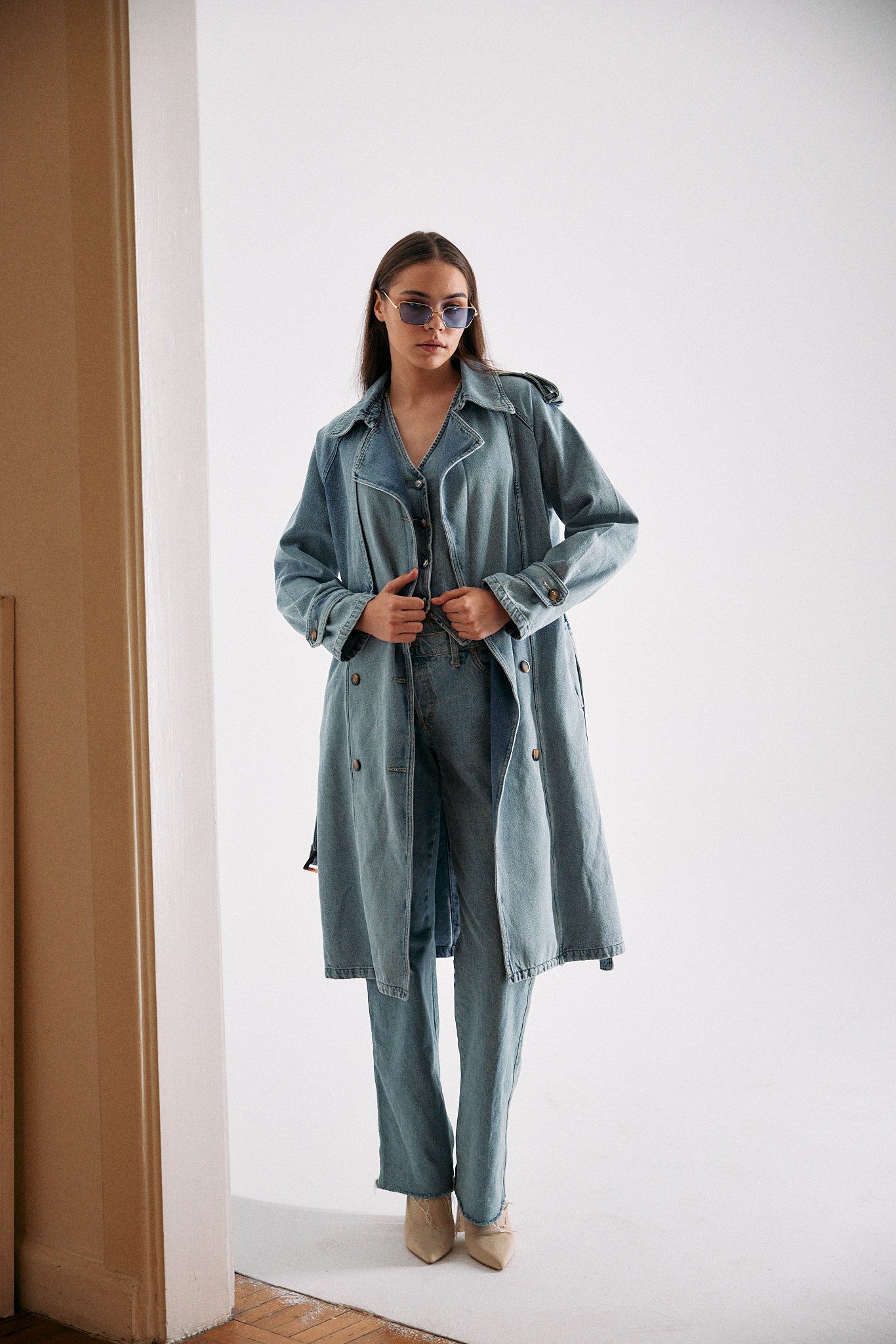 Denim trench coat