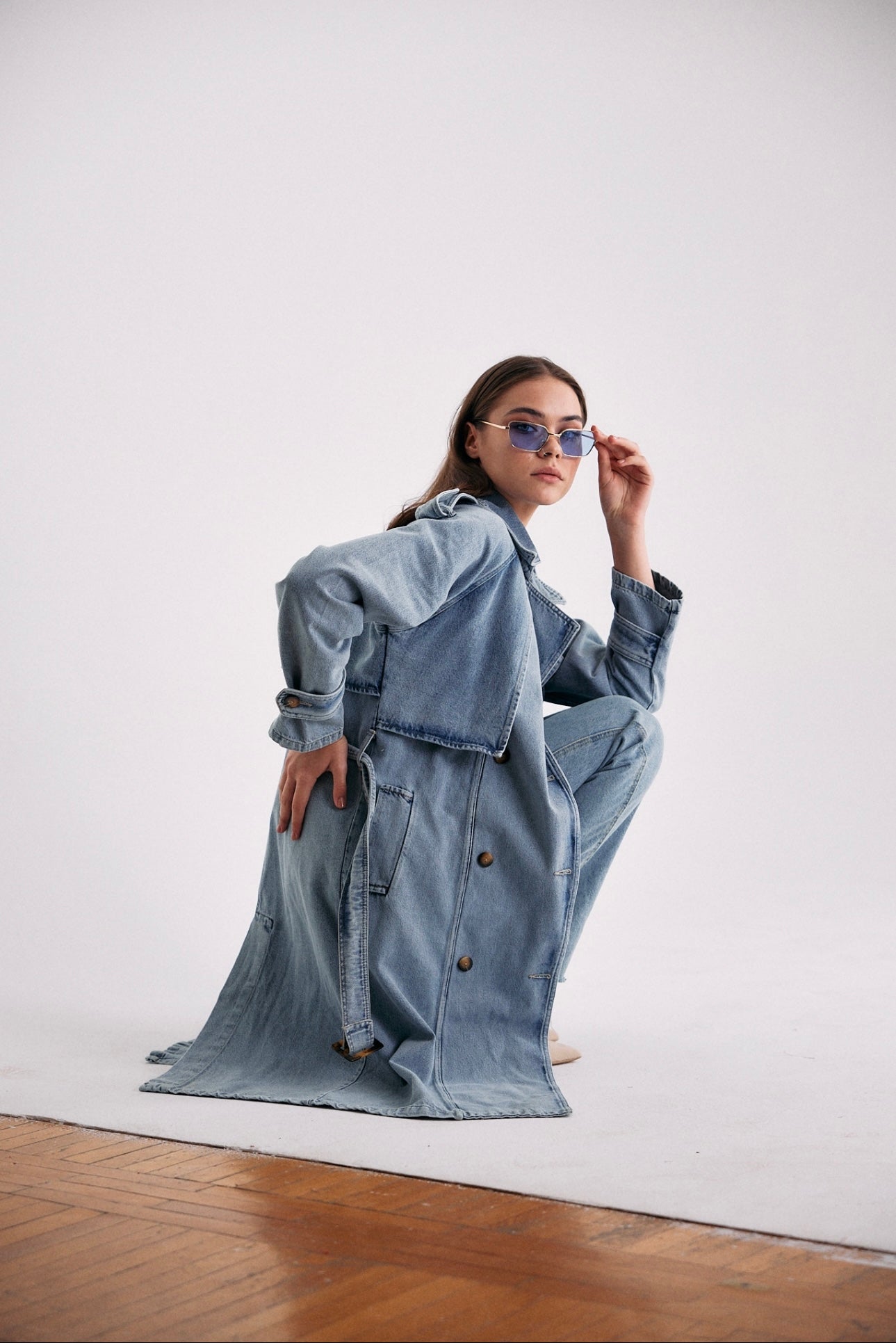 Denim trench coat