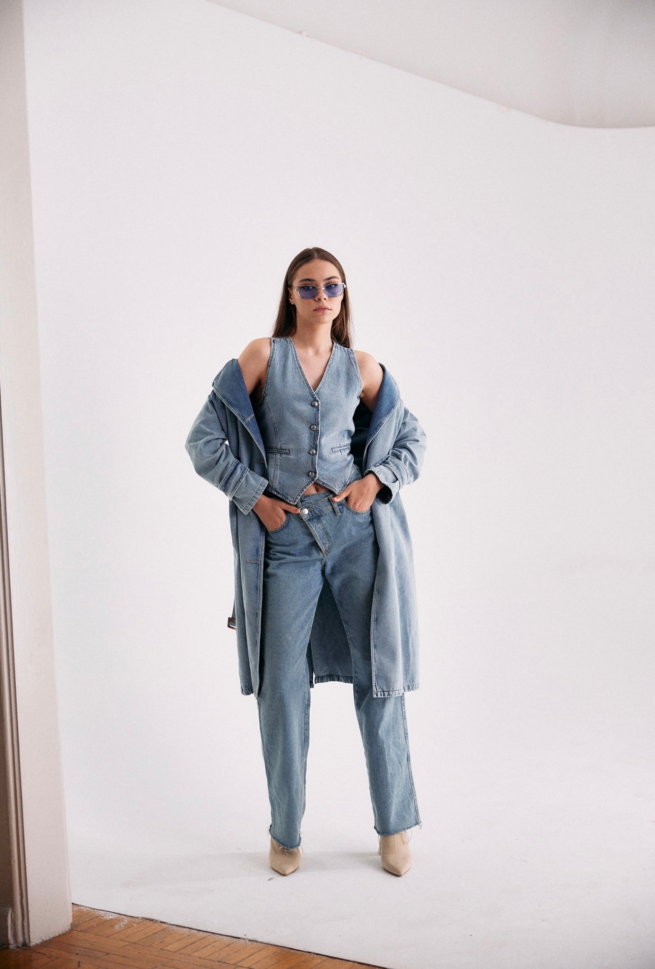 Denim trench coat