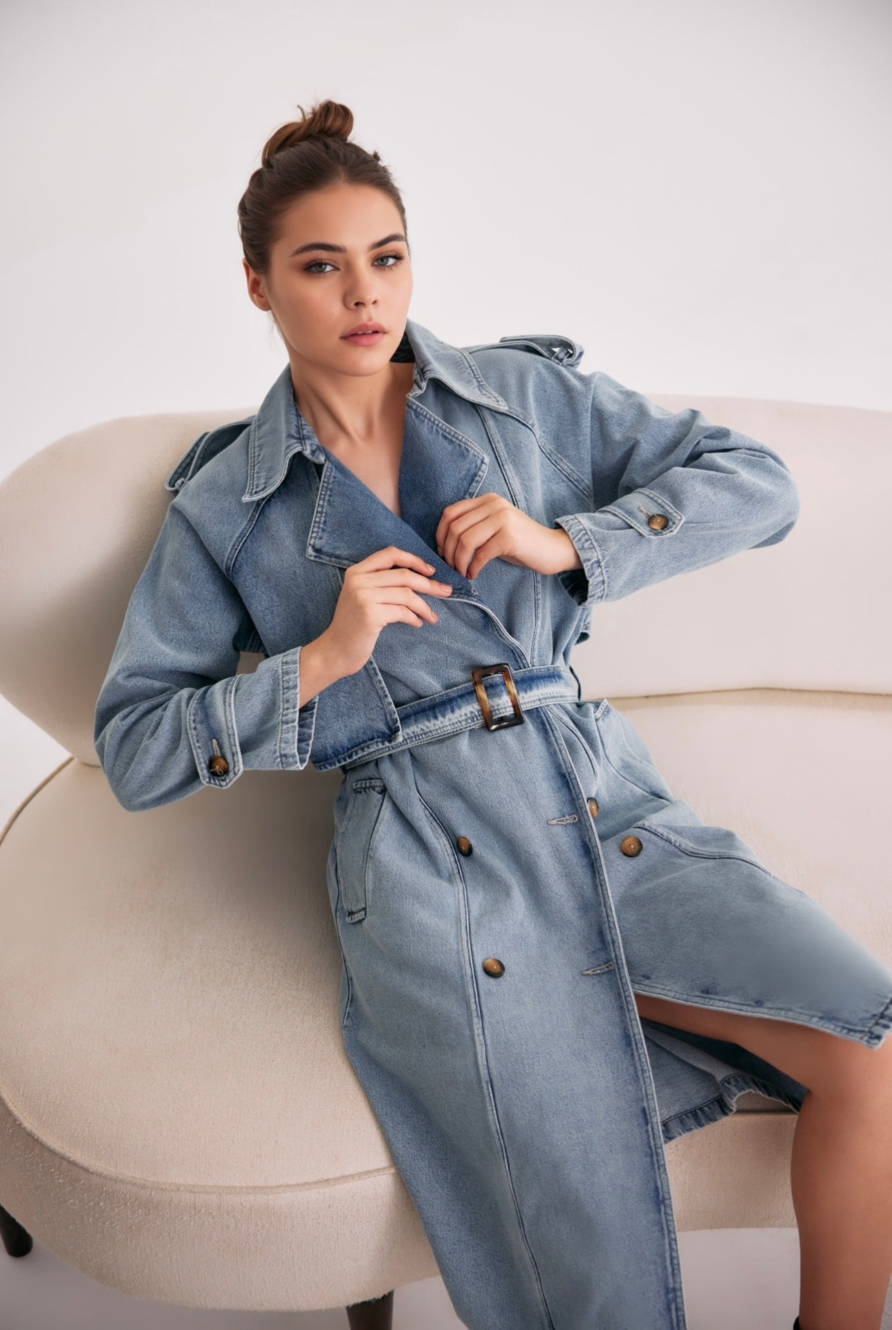 Denim trench coat