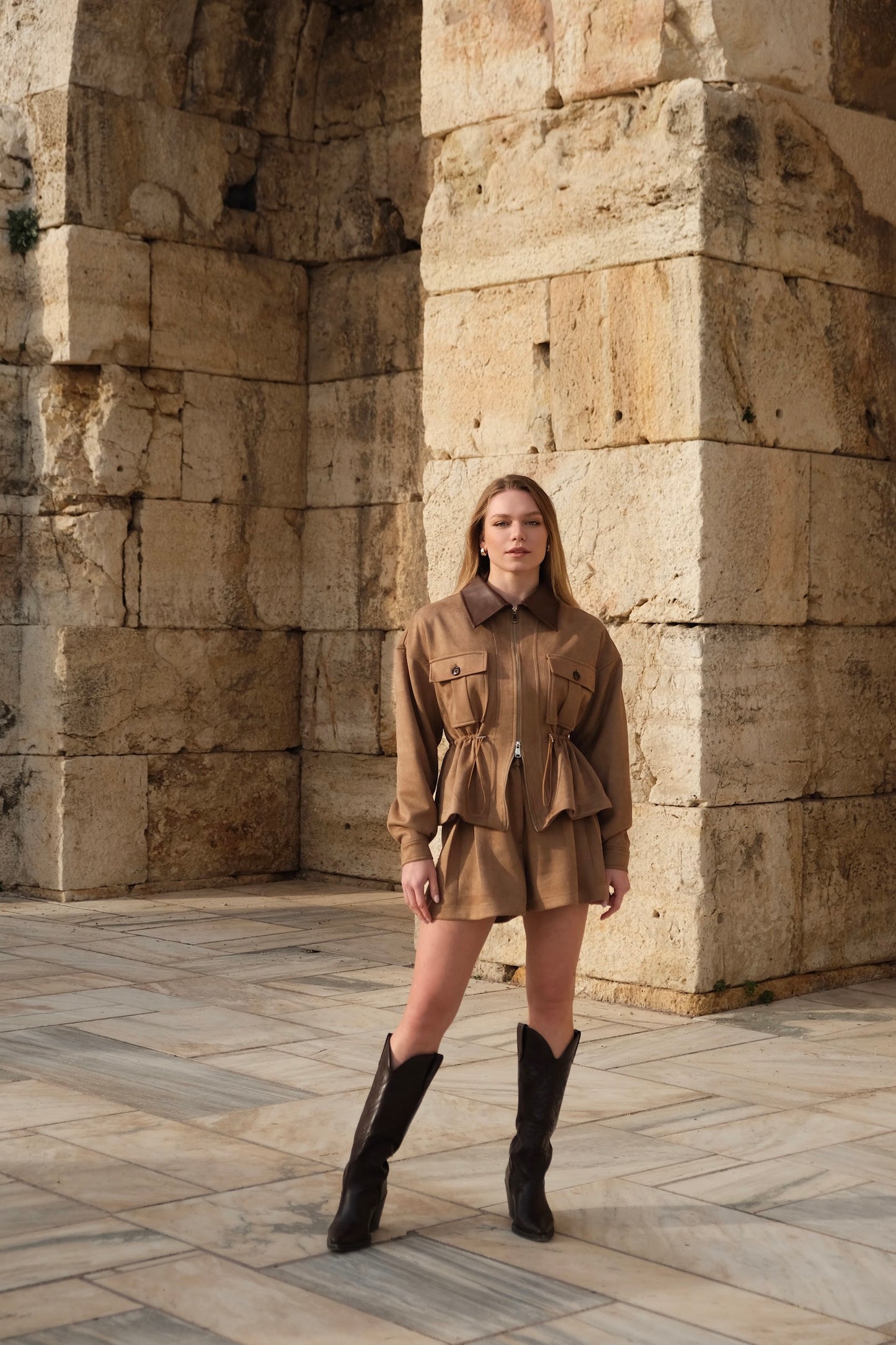 Suede Jacket with Leather Collar